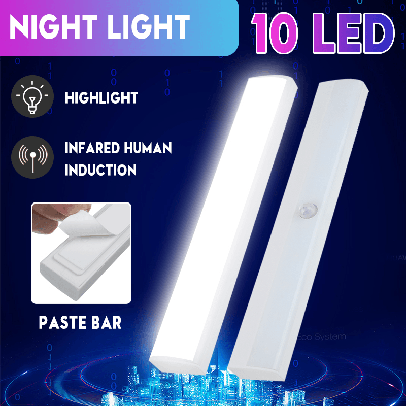 10LED Auto PIR Motion Sensor Cabinet Light Wireless Sticker Night Light for Closet Wardrobe - MRSLM