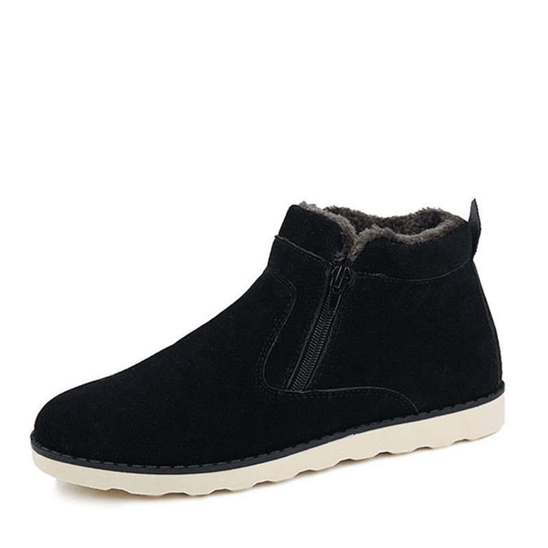 Men Comfortable Side Zipper Warm Fur Lining Suede Ankle Boots - MRSLM