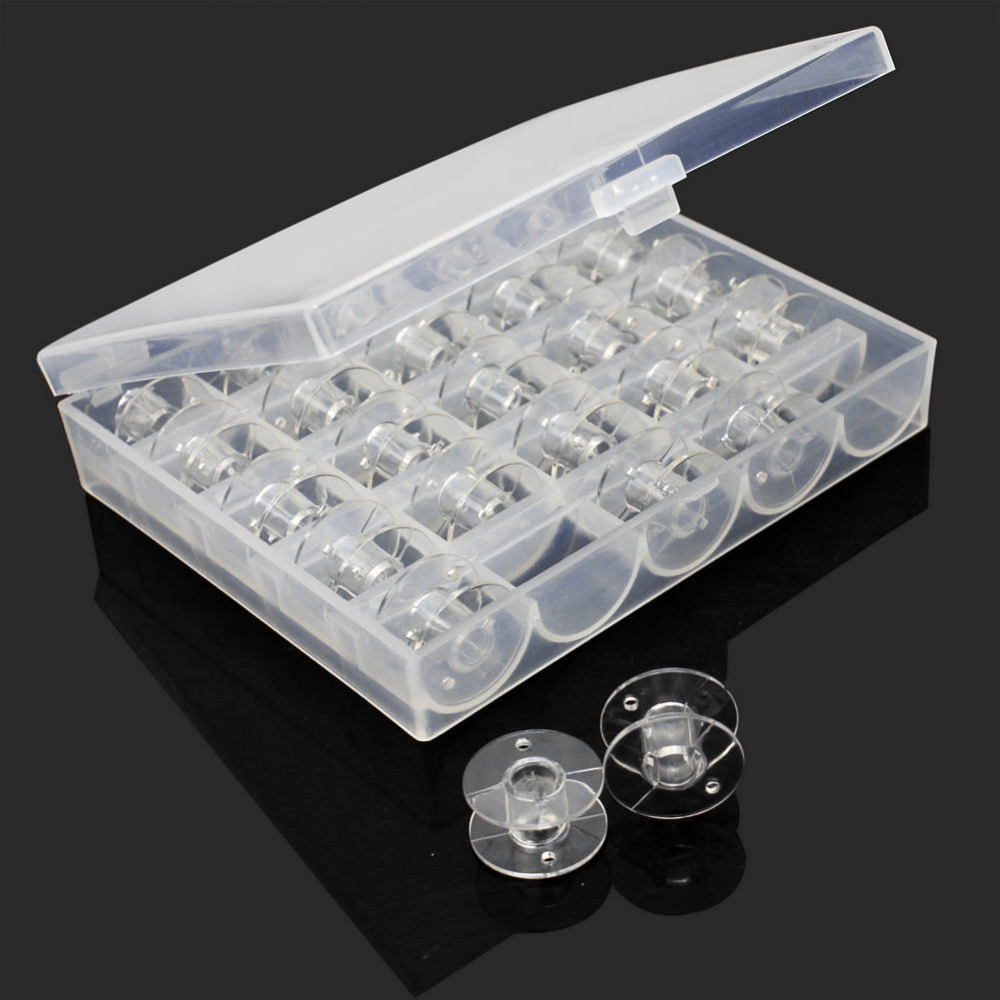 25Pcs/Set Empty Bobbins Sewing Machine Spools Clear Plastic Case Storage Box for Sewing Machine - MRSLM