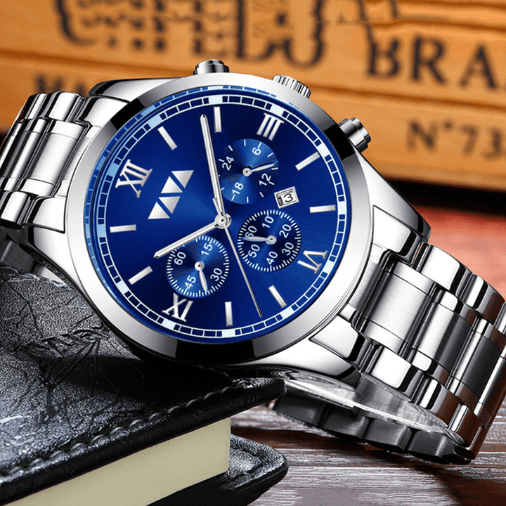 VA VA VOOM Business Casual with Calendar Dial Luminous Pointer Stainless Steel Strap 3ATM Waterproof Men Quartz Watch - MRSLM