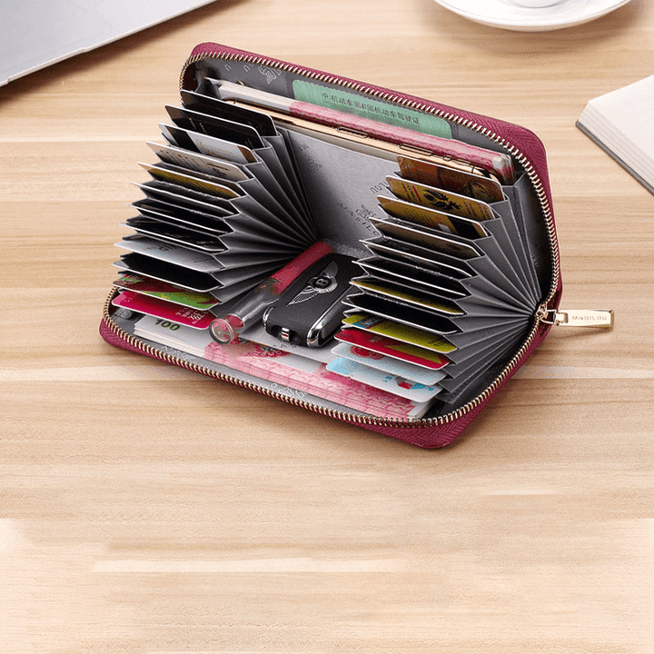 Women Long Large Capacity Genuine Leather Wallet Simple RFID Anti-Theft 6.5 Inch Clutch Wallet Multi-Card Slots Card Holder Purse - MRSLM