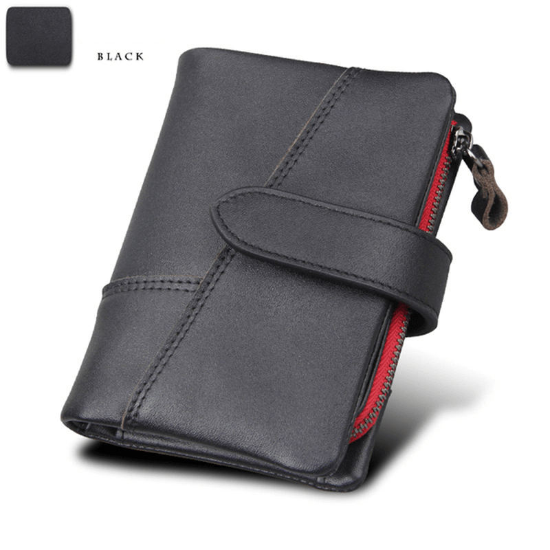 Men'S RFID Blocking Secure Wallet Leather Short Trifold Wallet with Detachable Coin Bag - MRSLM