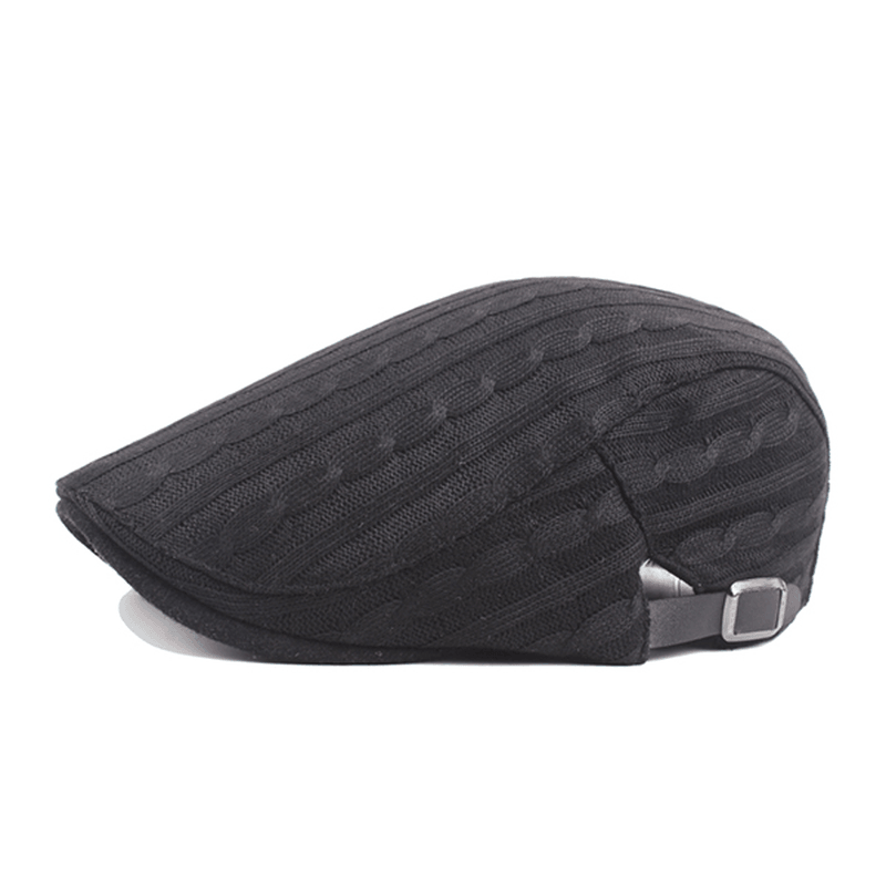 Mens Cotton Knitted Warm Beret Cap Buckle Adjustable Golf Sport Cabbie Forward Hat - MRSLM