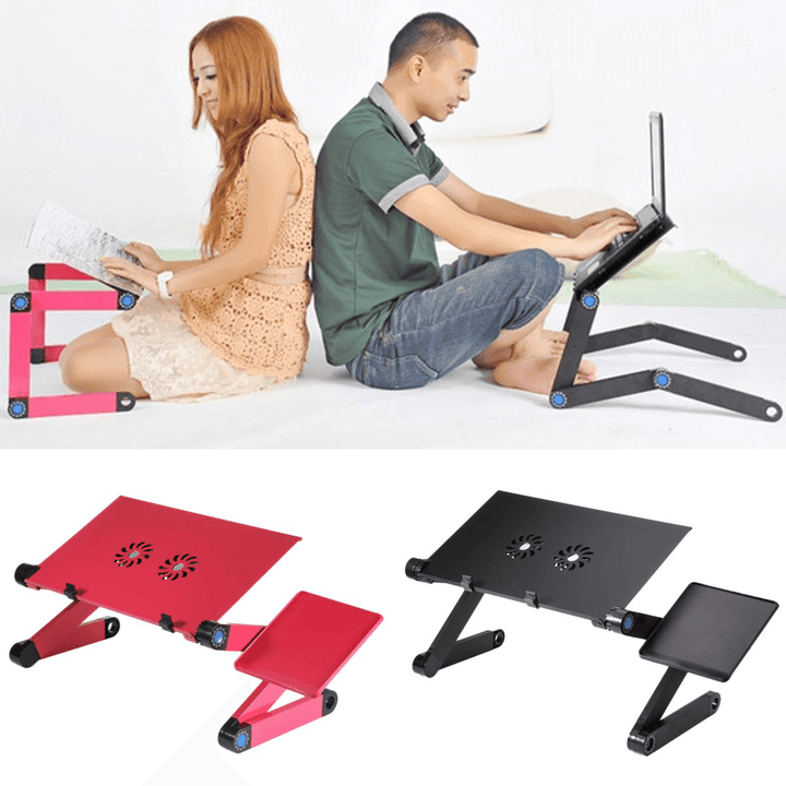 Adjustable Laptop Table Stand Portable Folding Notebook Desk Stand 2 Fans with Mouse for Bed Sofa Home - MRSLM