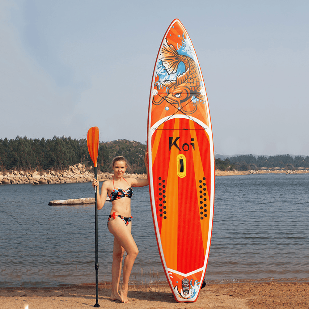 Funwater 350X84X15Cm SUP Paddle Board Surfing Inflating Stand-Up Surfboard Beach Long Board with Pump Fin Safety Foot Rope Phone Bag - MRSLM