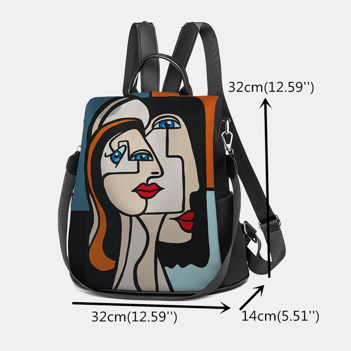 Women Nylon Cartoon Abstract Stick Figure Pattern Large Capacity Shoulder Bags Backpack - MRSLM