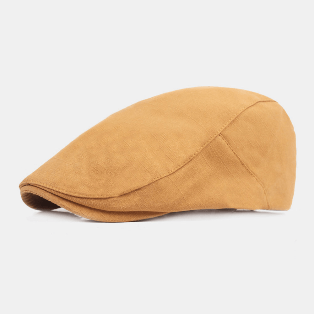 Men Cotton Beret Cap Solid Color Adjustable Casual Retro Sunshade Forward Cap Flat Hat - MRSLM