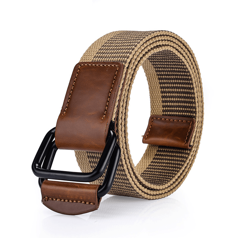 120CM Weaven Nylon Double Ring Leather Alloy Buckle Belt Military Tactical Durable Pants Strip - MRSLM