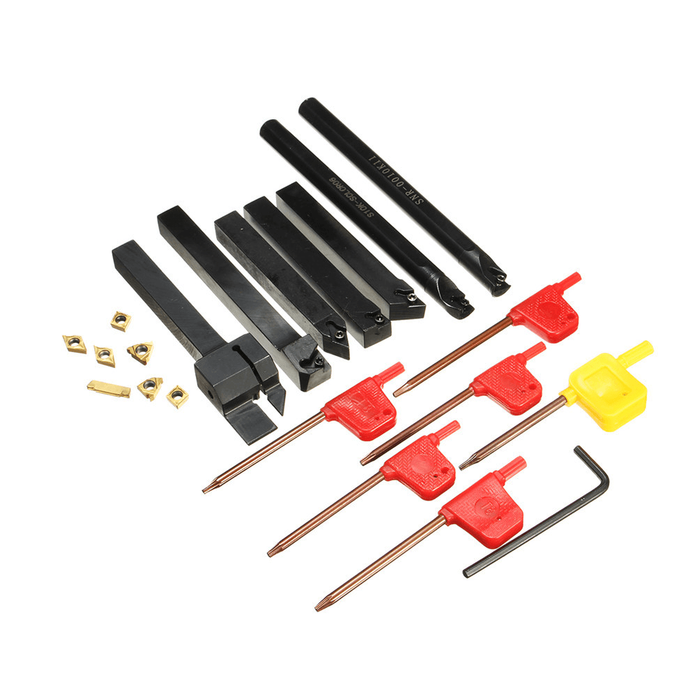 7Pcs 10Mm Lathe Turning Boring Bar Tool Holder with T8 Wrenches and Carbide Inserts - MRSLM