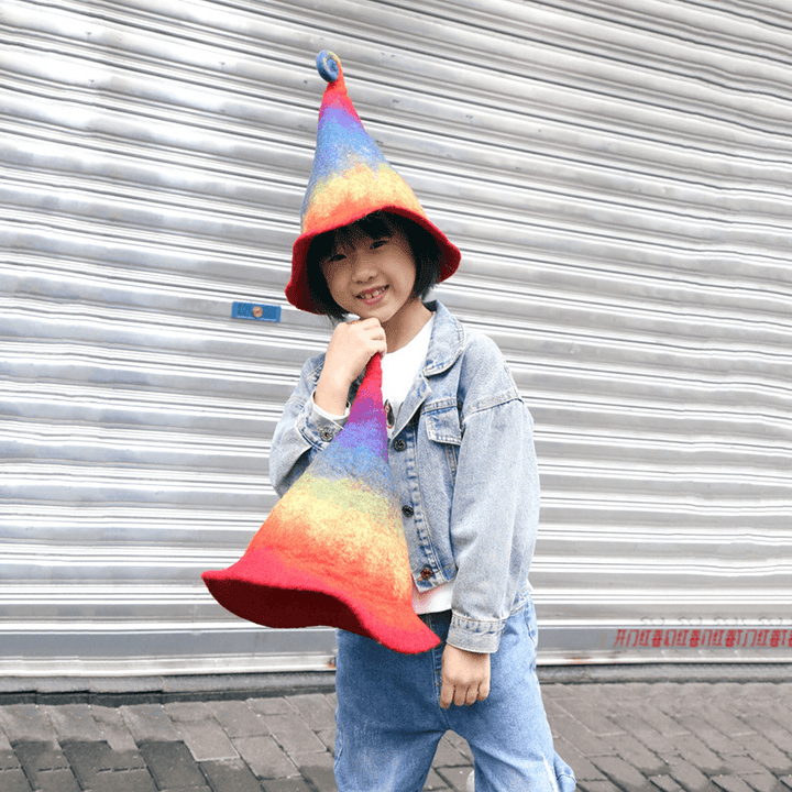 Handmade Wool Felt Hat Autumn and Winter Funny Elf Wizard High Hat - MRSLM