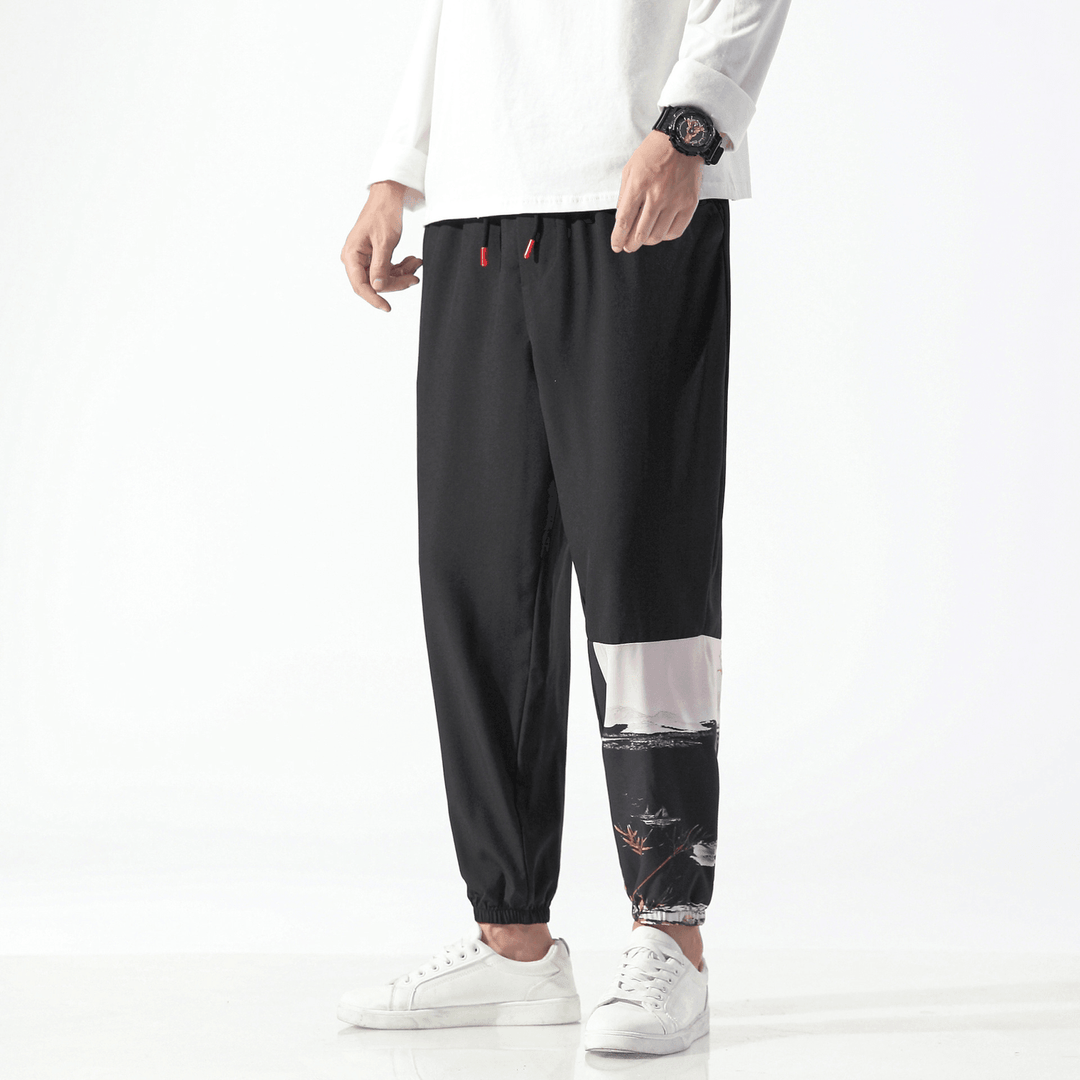 Chinese Style Men'S Printed Casual Cropped Trousers - MRSLM