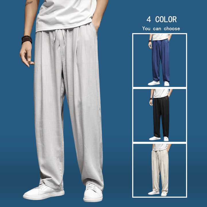 Linen Harem Pants Men'S Loose Straight Wide Leg Pants - MRSLM