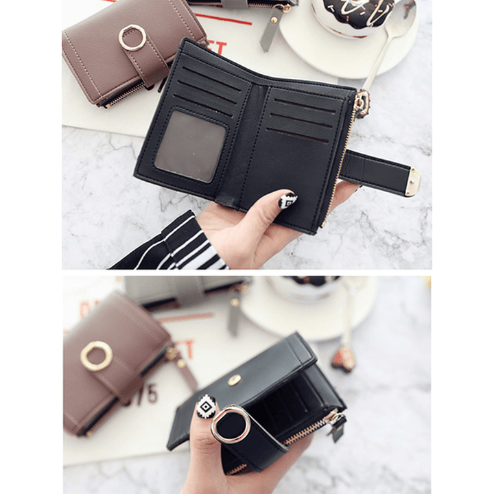 Women Ring Buckle Simple Zipper Wallet Purse Card Holder - MRSLM