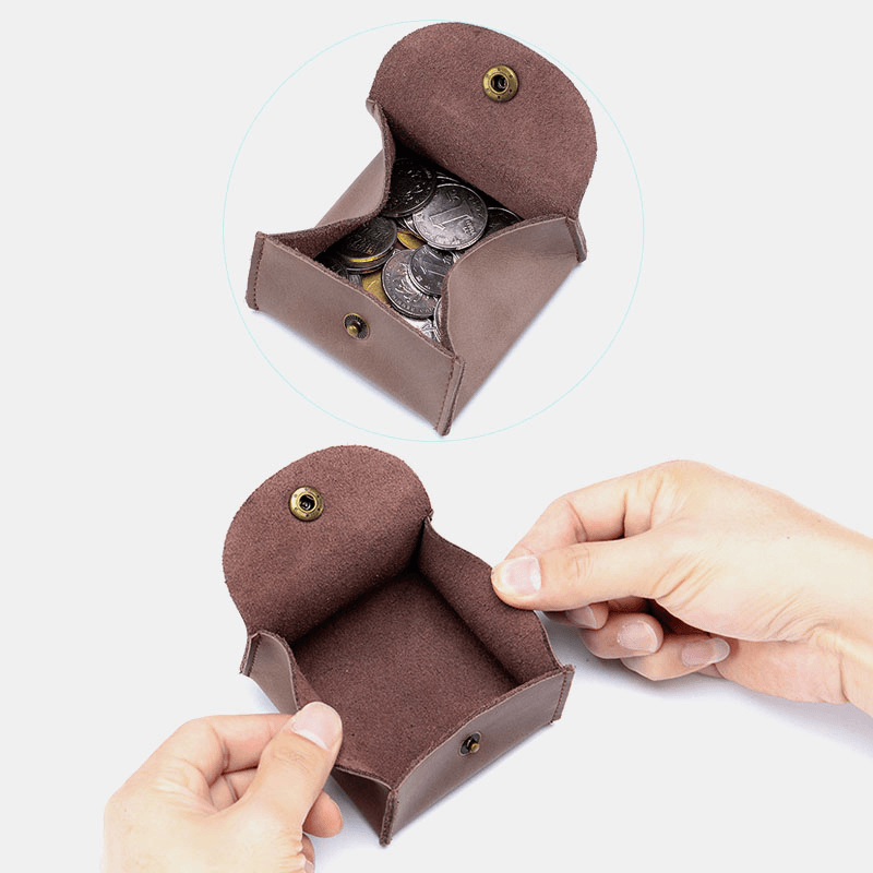 Women Genuine Leather Mini Retro Coin Bag Small Storage Bag Earphone Bag - MRSLM