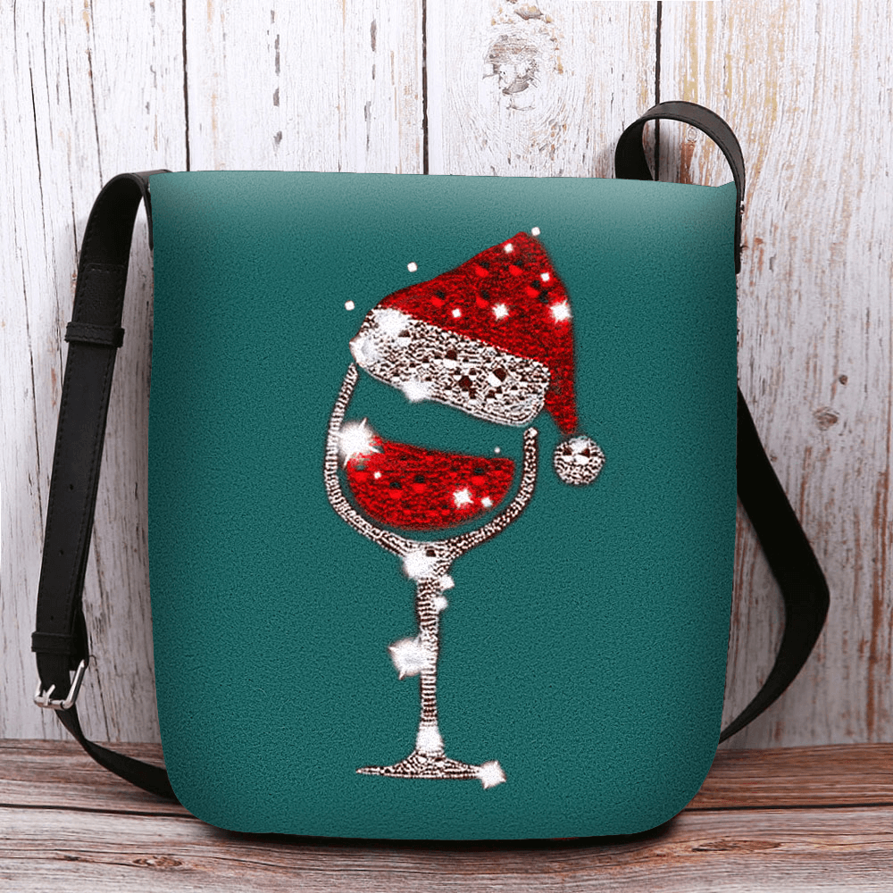 Women Felt Ladies Christmas Hat Glass Cup Casual Outdoor Crossbody Bag Shoulder Bag - MRSLM