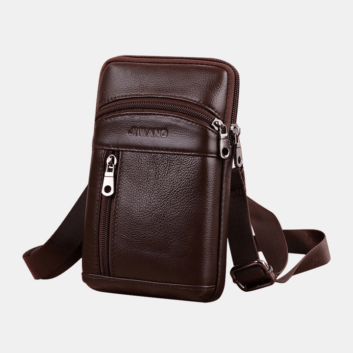 Men Genuine Leather 6.5 Inch Retro Phone Bag Belt Bag Crossbody Bag - MRSLM