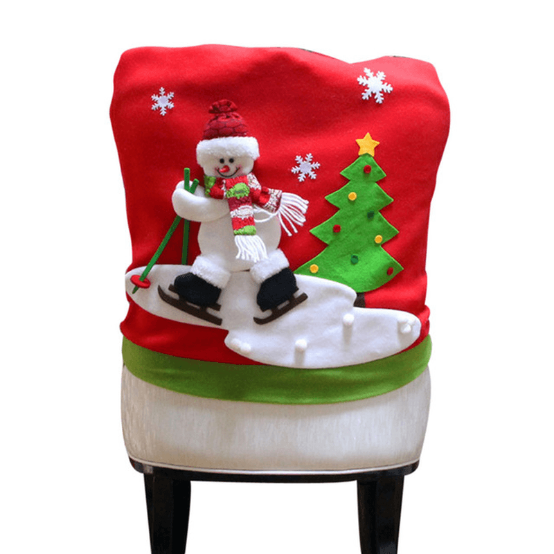 Christmas Chair Cover Cartoon Christmas Santa Claus Chair Back Cover Snowman Elk Ski Dinner Table Party Decorations - MRSLM