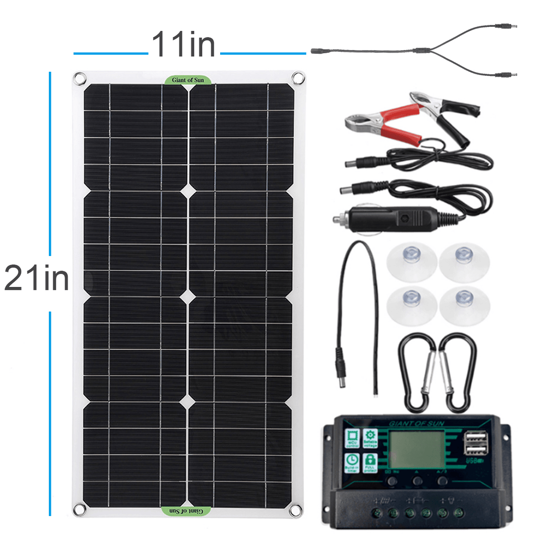 250W Max Portable Solar Panel Kit Dual DC USB Charger Kit Single Crystal Semi-Flexible Solar Power Panel W/ 60A/100A Solar Controller - MRSLM