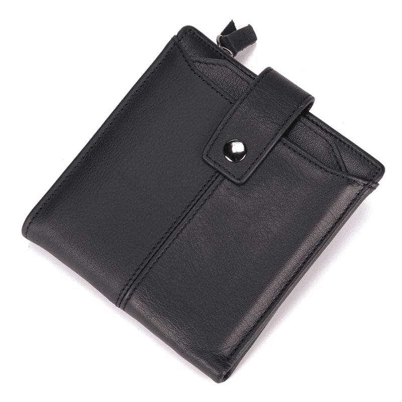 Men Genuine Leather Short Wallet Vintage Card Holder Zipper Credit Card Wallet with 12 Card Slots - MRSLM