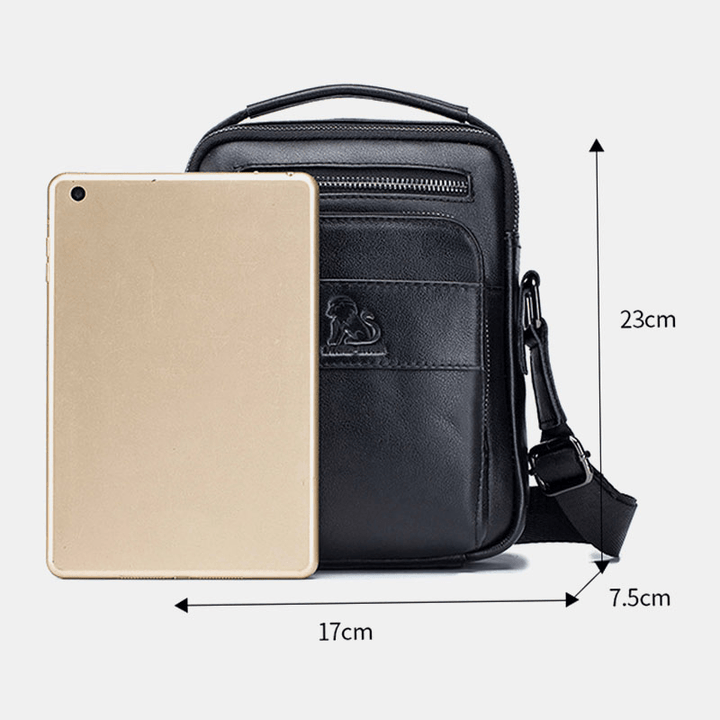 Men Genuine Leather Multifunction Multi-Pocket Waterproof Crossbody Bag Shoulder Bag - MRSLM