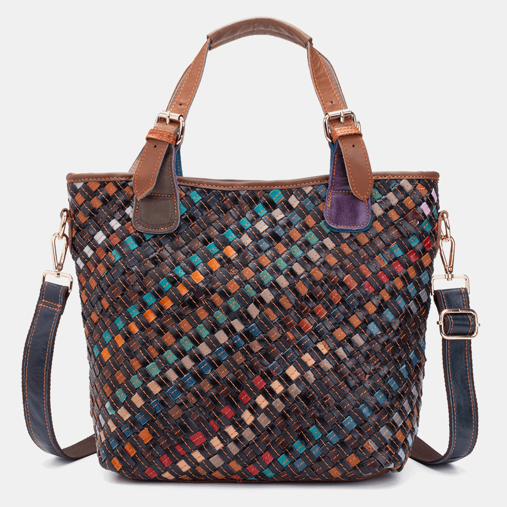 Women Genuine Leather Weave Vintage Handbag Crossbody Bag - MRSLM