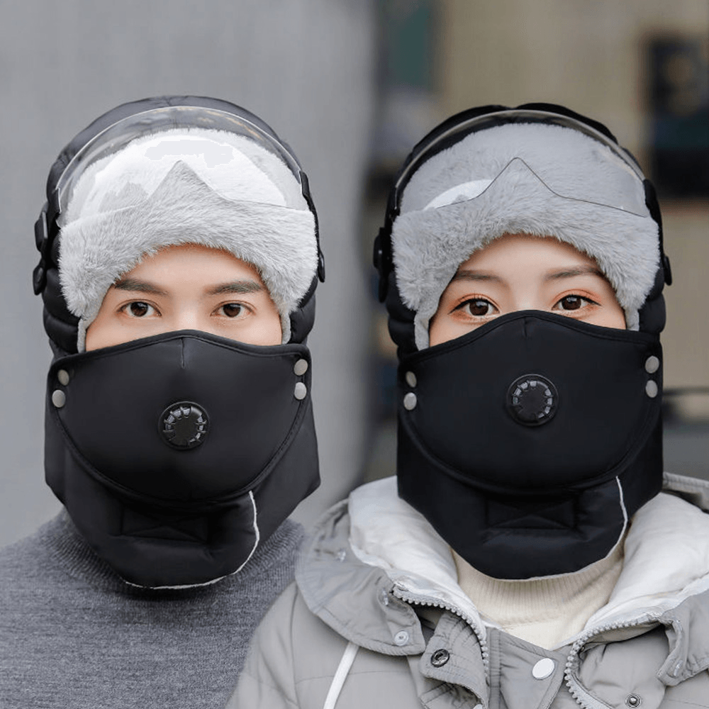 Unisex Autumn Winter Warm Trapper Hat with Goggles Adult Outdoor Cycling Windproof Ear Protection Thicken Bomber Hats Ski Hats - MRSLM