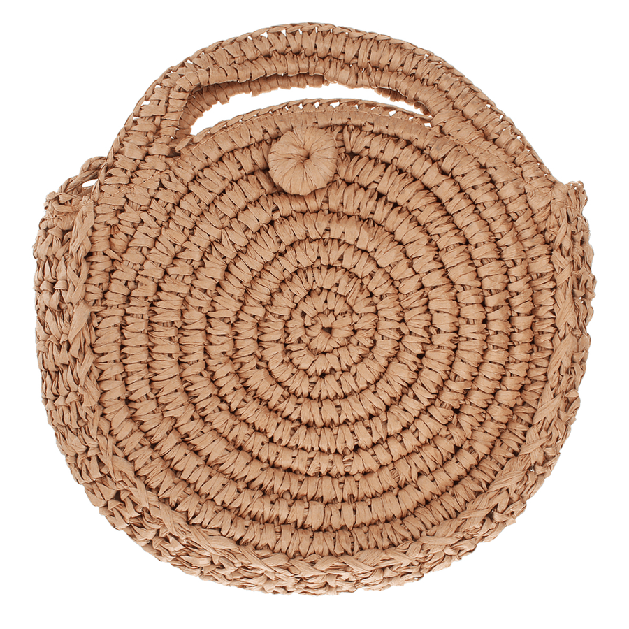 Round Straw Bag Beige White Women Rattan Circle Handwoven Shoulder Bag Crossbody Bag - MRSLM