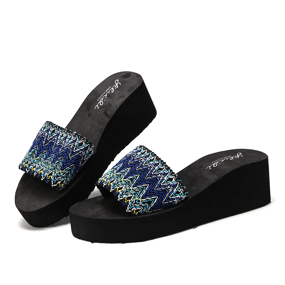 Women Colorful Wave Platform Opened Toe Slippers - MRSLM