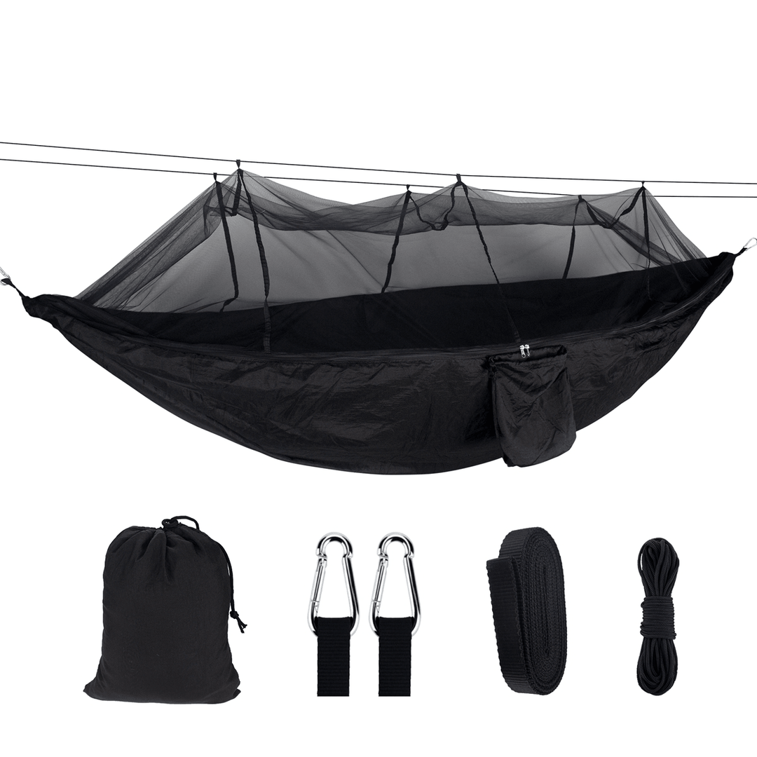 1-2 Person Portable Outdoor Camping Hammock with Mosquito Net High Strength Parachute Fabric Hanging Bed Hunting Sleeping Swing Max Load 300KG - MRSLM