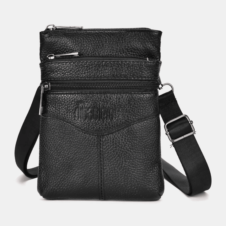 Men Genuine Leather Retro Business Casual 6.3 Inch Phone Bag Multi-Carry Crossbody Bag Waist Bag - MRSLM