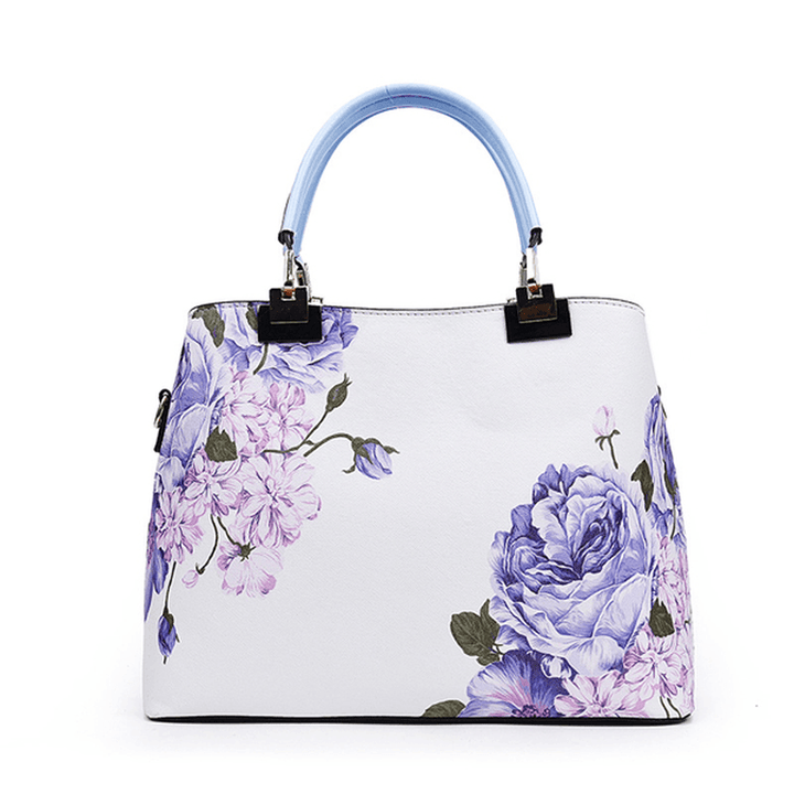 Women Floral PU Leather Capacity Tote Elegant Shoulder Bag Vintage Crossbody Bags - MRSLM