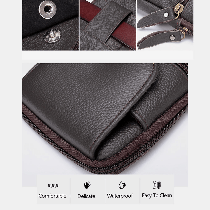 Men Genuine Leather Multifunctional Vintage 6.3 Inch Phone Bag Card Case Cowhide Waist Bag - MRSLM