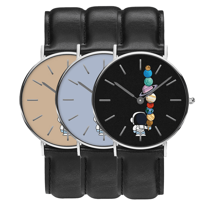 Casual Style Men Watch Cartoon Astronaut Star Ice-Cream Print PU Leather Strap Clock Quartz Watches - MRSLM