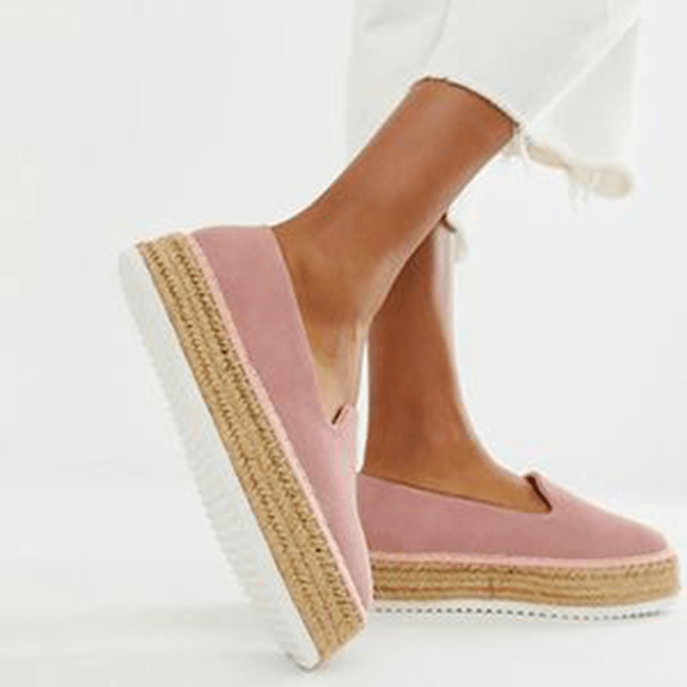 Women Suede Espadrilles Straw Braided Platform Loafers - MRSLM