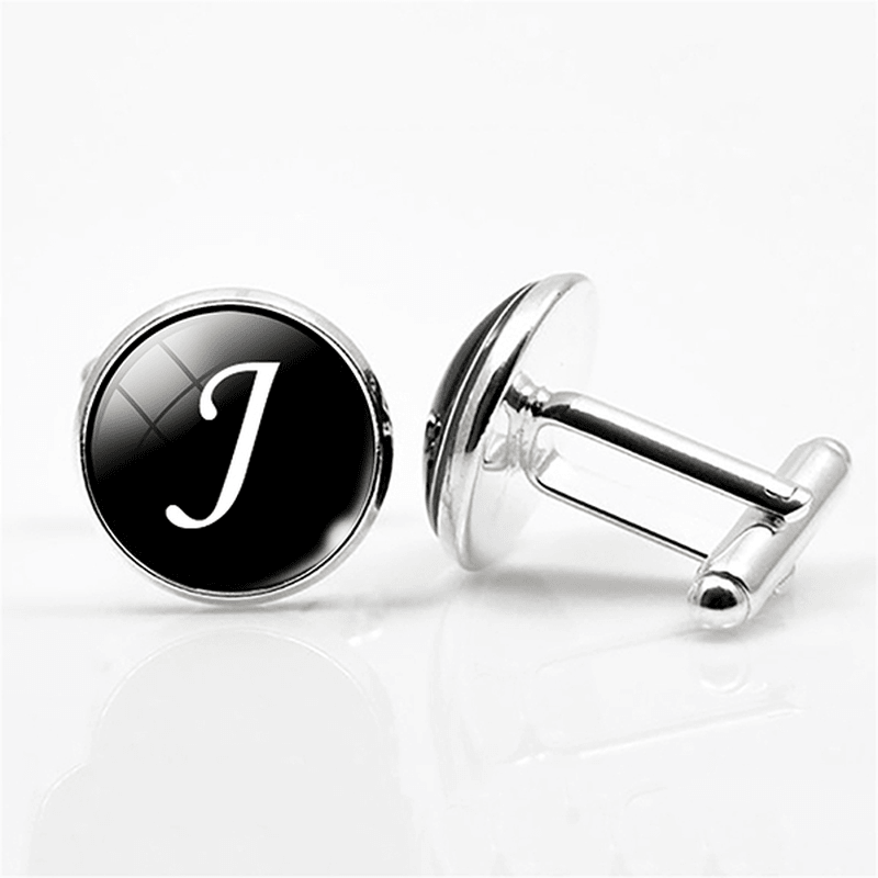 Men Gemstone Glass Single Letter Cufflinks Wedding Party Vintage Alphabet Cufflink - MRSLM