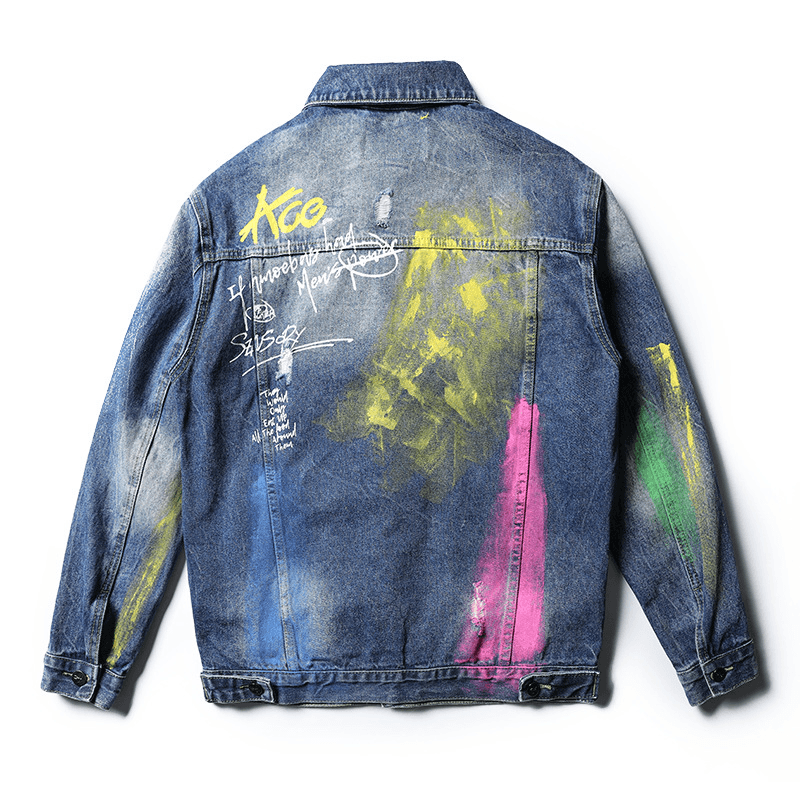 Graffiti Print Ripped Men'S Jacket - MRSLM