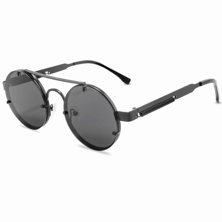 Punk Retro round Frame Sunglasses with Spring Temples - MRSLM