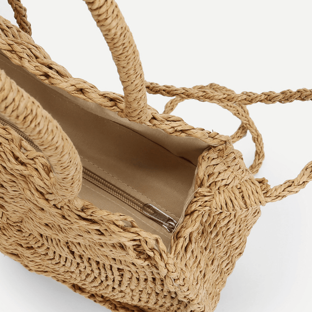 Women Hand Woven Bag round Rattan Straw Bohemia Style Beach Circle Beach Bags - MRSLM