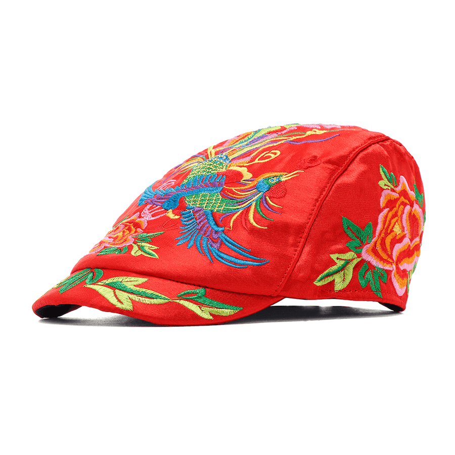 Womens Vintage Ethnic Floral Embroidery Beret Hat - MRSLM