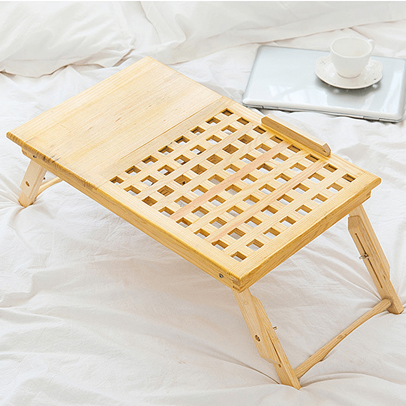 Multi Function Lapdesk Table Bed Tray Folding Adjustable Table Tilting Top with Storage Drawer Bamboo Wood - MRSLM