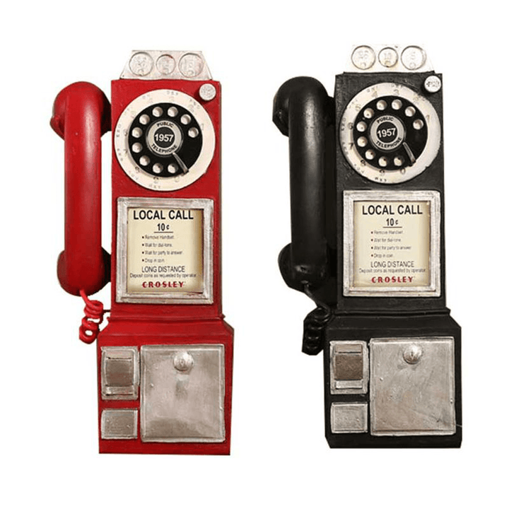 30Cm Black Vintage Rotary Dial Telephone Statue Model Phone Booth Figurine Decorations - MRSLM