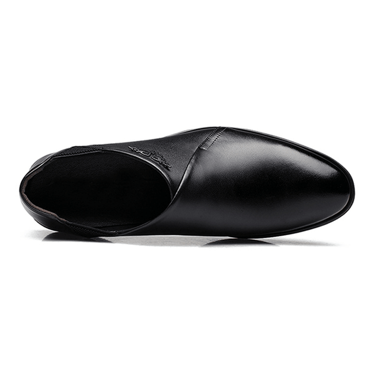 Men Comfy Soft Elastic Band Business Leather Slip on Formal Shoes - MRSLM