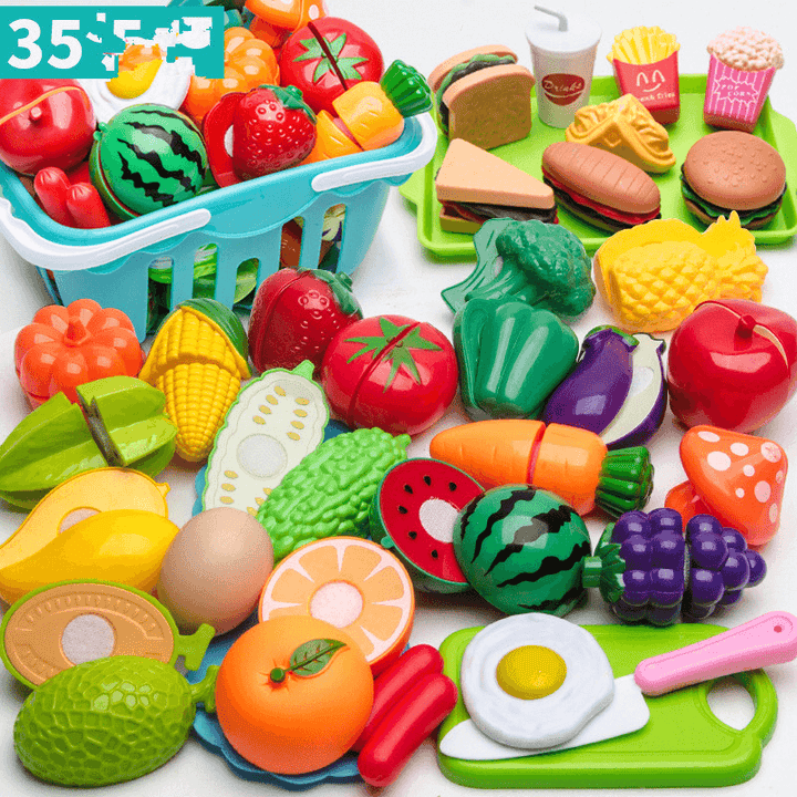 Children'S Cut Fruit and Vegetable Cake Pizza Cut Happy House Boys and Girls Kitchen Table Toy Set - MRSLM