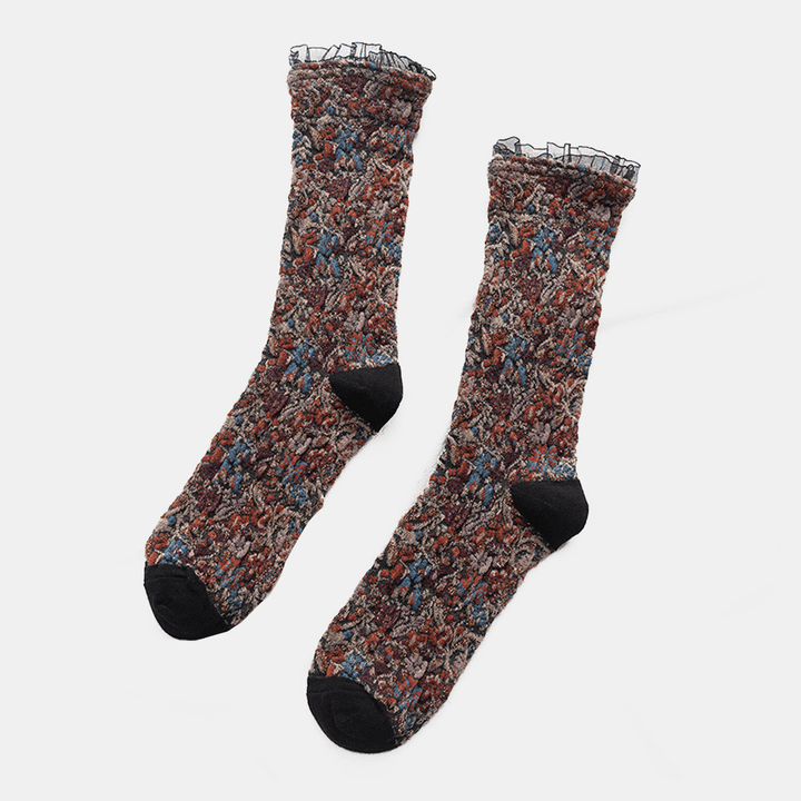 10 Pairs Women Retro Embossed Jacquard Tube Socks Fashion Mid-Length Breathable Absorbsweat Lace Socks - MRSLM