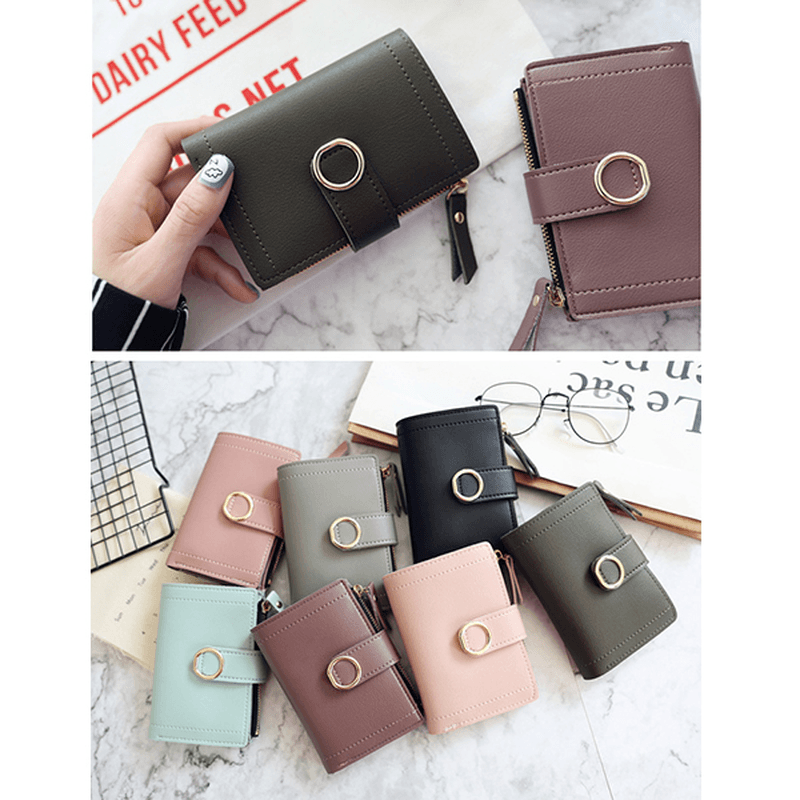 Women Ring Buckle Simple Zipper Wallet Purse Card Holder - MRSLM