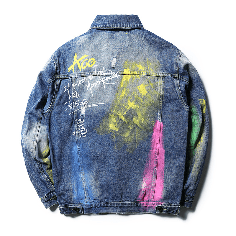 Graffiti Print Ripped Men'S Jacket - MRSLM