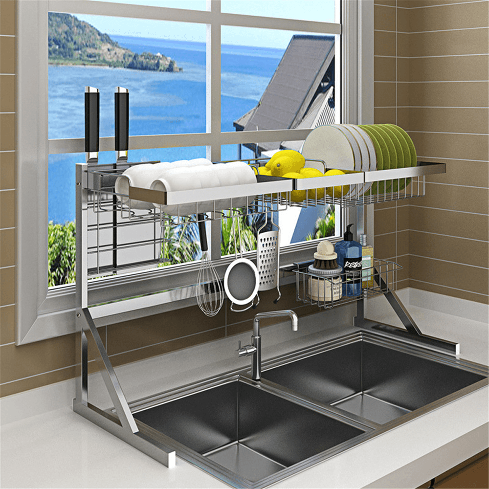 Single Double Slot Stainless Steel Dish Drying Rack Storage Multifunctional Arrangement for Home Kitchen Counter - MRSLM