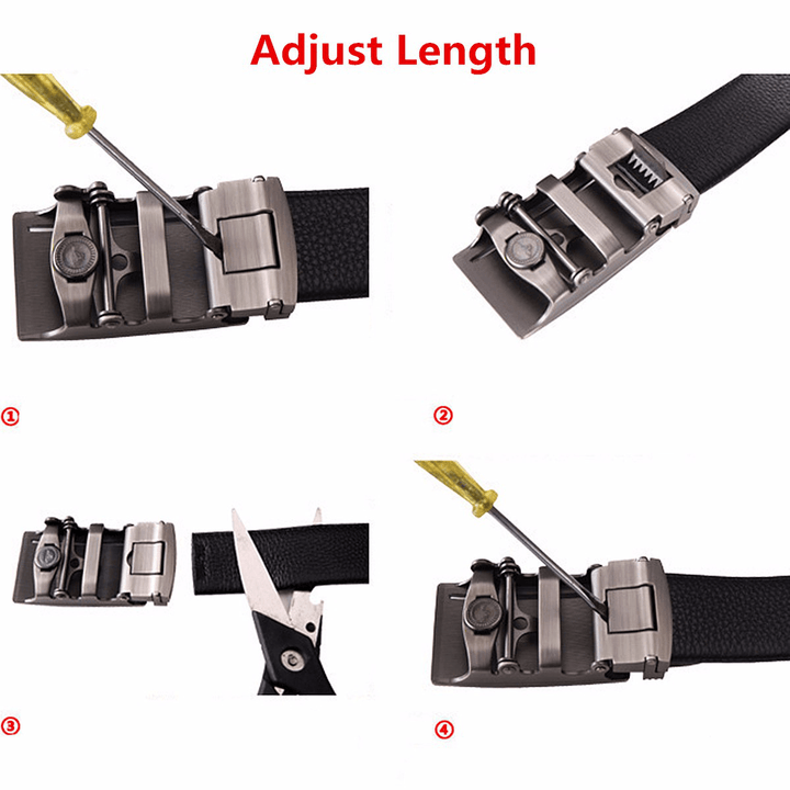 Men Genuine Leather Full Automatic Buckle Belt 3.5 CM Ratchet Full Cowhide Belt for Suit - MRSLM