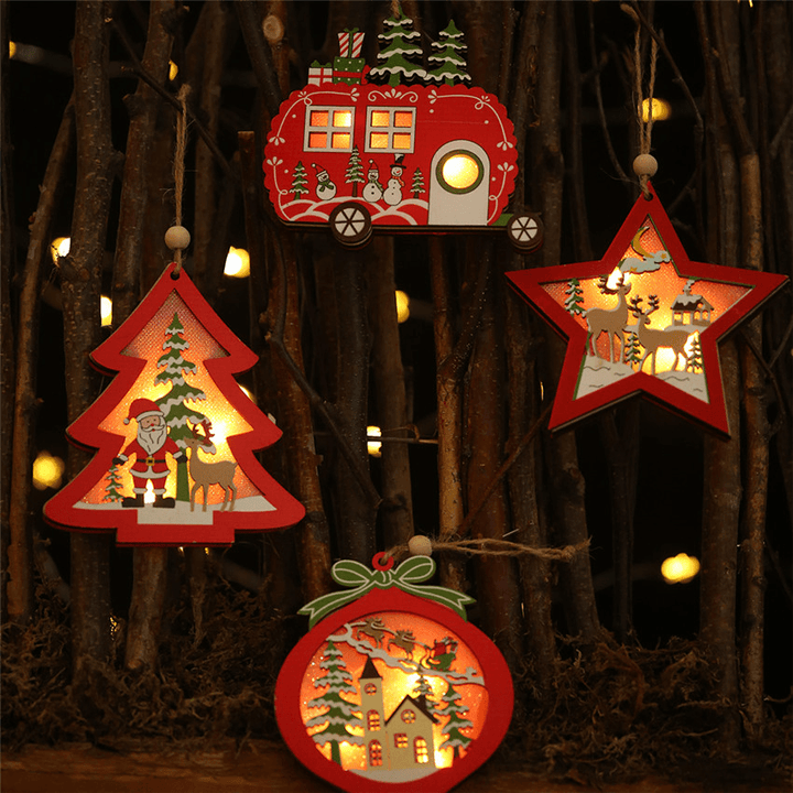 Christmas Star Wooden Pendants Ornaments Tree Decor Christmas Ornaments Hollow Wooden Pendant Creative Car Ornaments - MRSLM