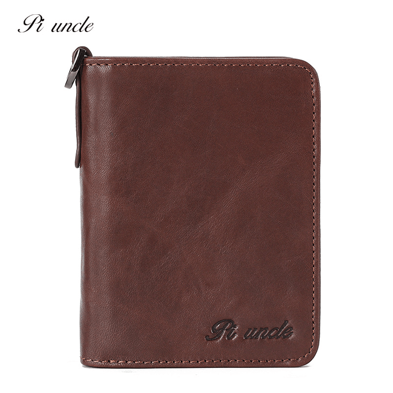 Men Genuine Leather Vintage RFID Blocking Zipper Coin Wallet Card Holder - MRSLM